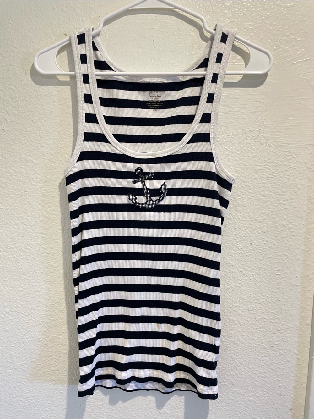 ⚓️ J.Crew Coastal Nautical Striped Anchor Ribbed Tank Top Large L